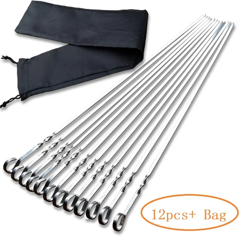 40cm Stainless Steel Flat BBQ Skewers, 6, 10 or 12 Pack - 12pcs in bag