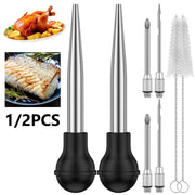 Turkey Baster Meat Marinade Injector with Two Needles, Metal Syringe