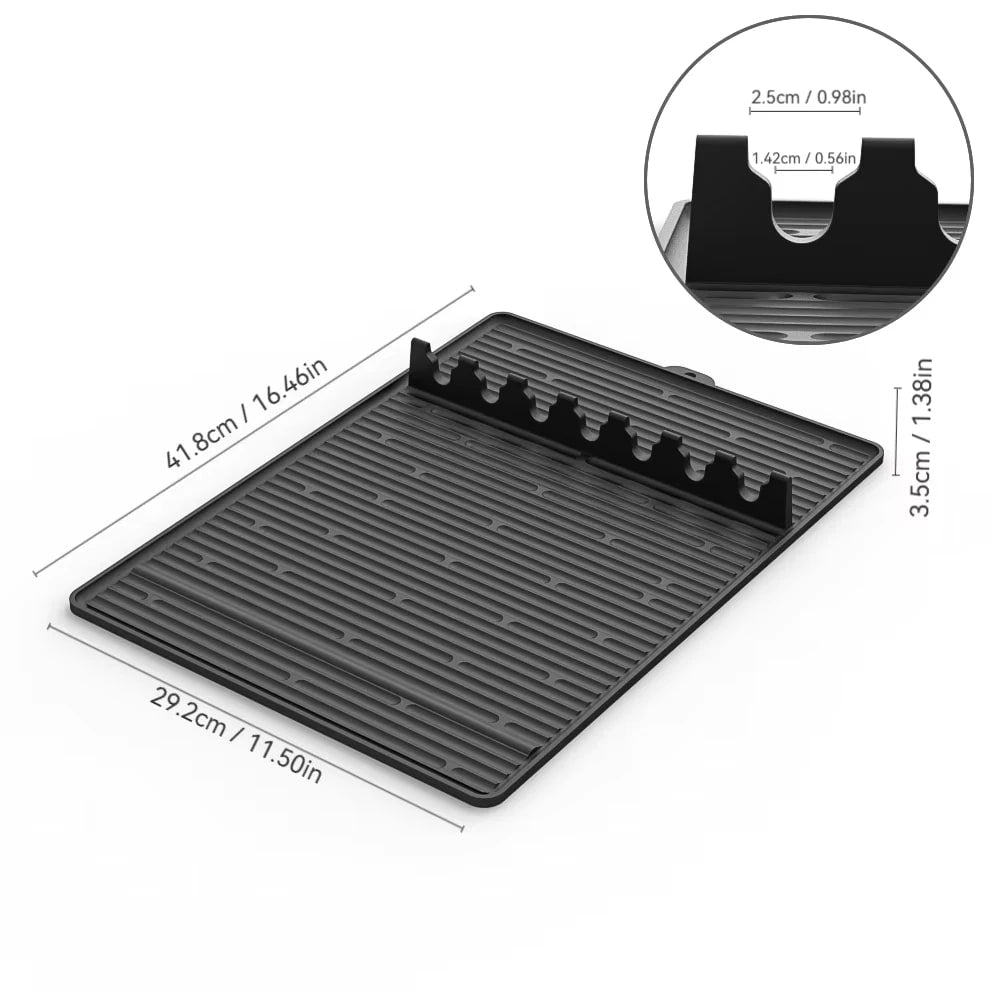 Silicone BBQ Side Shelf Mat with Utensil Holder, 47.8 x 29.2 cm - Black