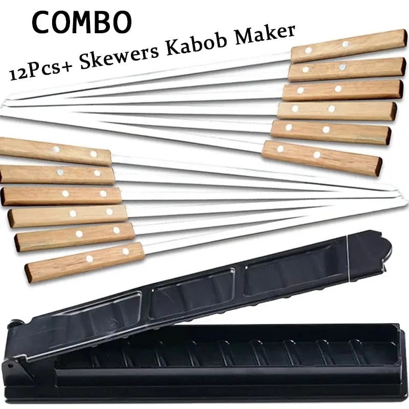 Flat Stainless Steel BBQ Skewers with Kabob Maker, 55cm, 6 or 12 Pack - 12pcs kabob skewers