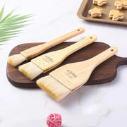 Natural Wool Bristle Pastry Brush with Wooden Handle, BBQ, Baking and Basting, S-M-L