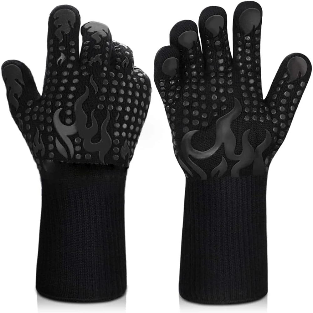 Heat-Resistant BBQ Oven Gloves with Silicone Grip, Red or Black, 1 or 2 Pack - black 2pcs