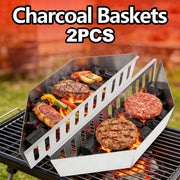 Charcoal Baskets 2 Pack, Galvanized Metal BBQ Fuel Holders, 38.5cm