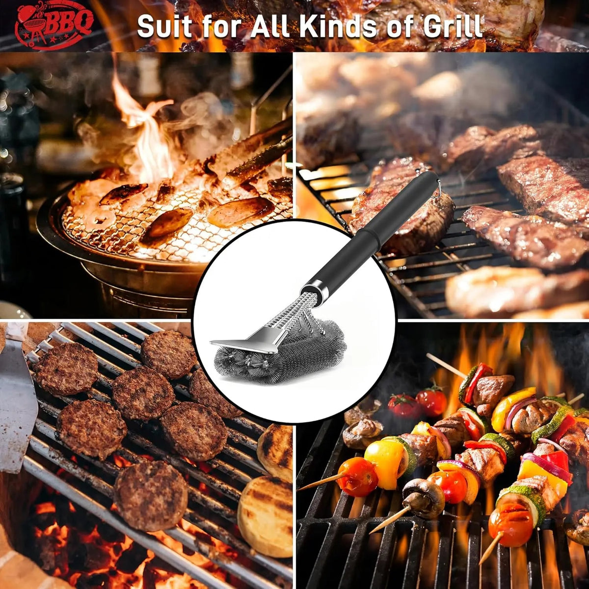 Stainless Steel BBQ Grill Brush with Scraper, 45cm
