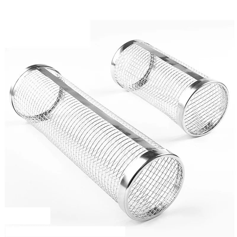 Stainless Steel BBQ Grill Basket Cage, Rolling Round Food Basket, 20.5 or 30.5cm