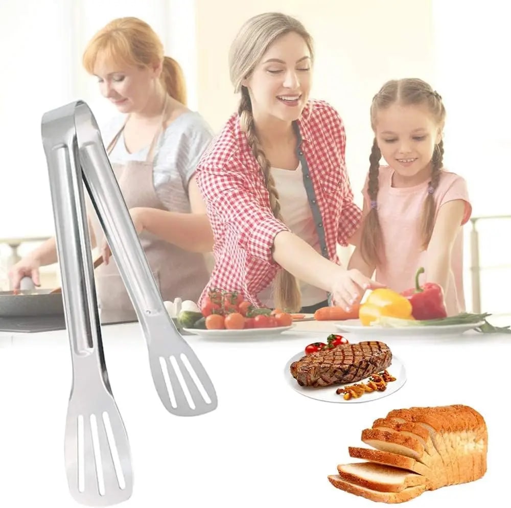 Stainless Steel Food Tongs for Barbecue, Salad and Bread, 7, 9 or 12 Inch