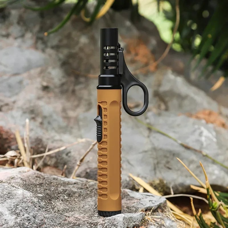 Portable Refillable Butane Ignition Torch, Windproof Outdoor BBQ Lighter - Khaki
