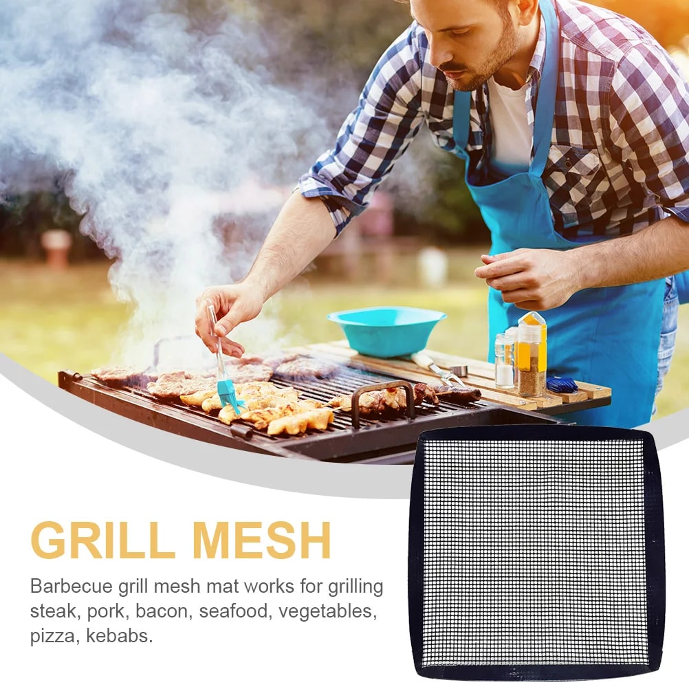 Reusable BBQ Grill Mesh Mat 30 x 30cm Plastic Barbecue Cooking Accessory