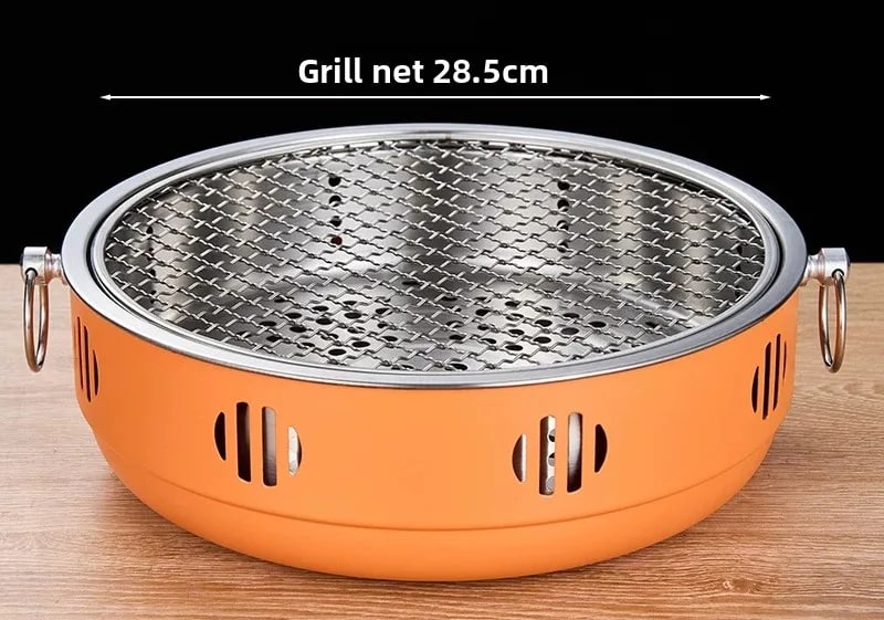 Stainless Steel Charcoal Barbecue Grill, Freestanding Round BBQ Stove, 17-30cm Options - 30Cm orange