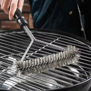Triangular Stainless Steel Wire Grill Brush with Scraper, 11 or 12 in