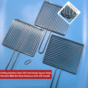 304 Stainless Steel BBQ Grill Basket with Long Handle, Folding Square Mesh