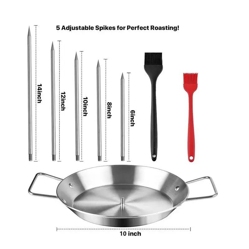 Stainless Steel Al Pastor Grill Pan with Adjustable Skewers, 10 Inch, Silver
