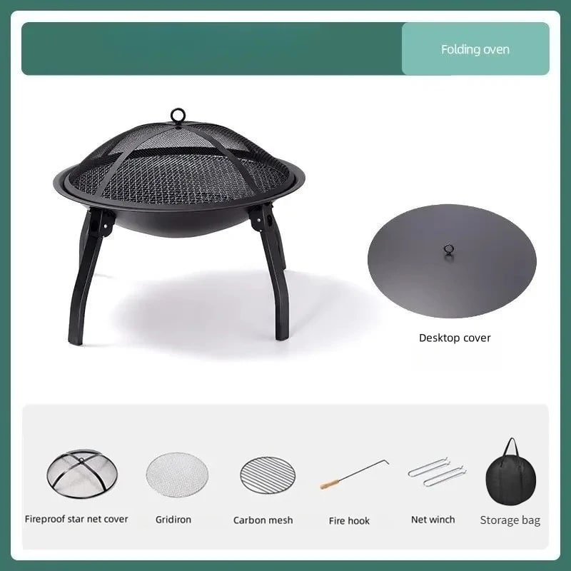 Multifunctional Folding Fire Pit Grill, High-Strength Steel, 28 x 45 x 55 cm - C