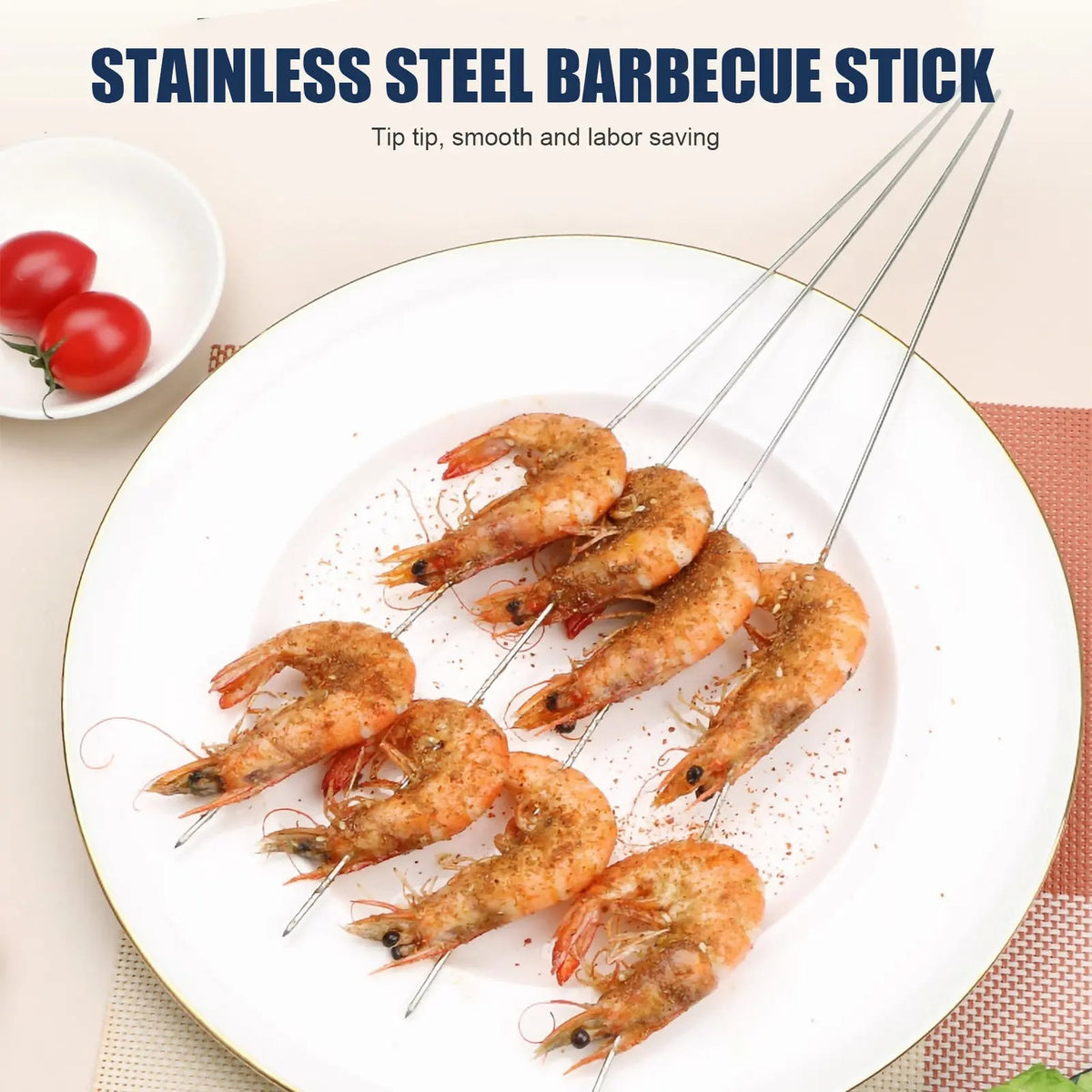50 Stainless Steel BBQ Skewers, 35cm, with Storage Holder