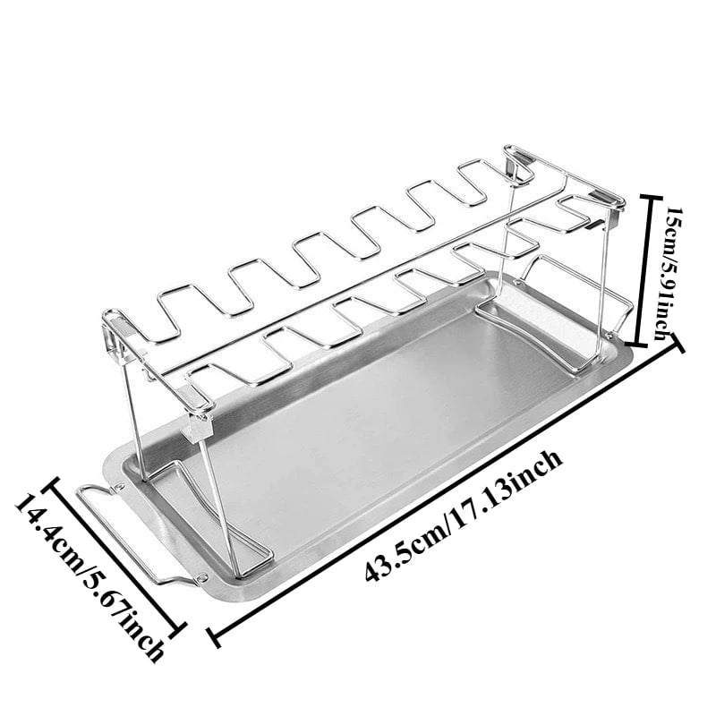 Foldable Stainless Steel Chicken Roaster Rack with Drip Tray, 43.5cm