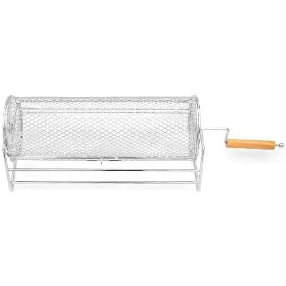 FEB.WIND Stainless Steel Rotating BBQ Roasting Drum with Stand, 32 x 16 x 13 cm