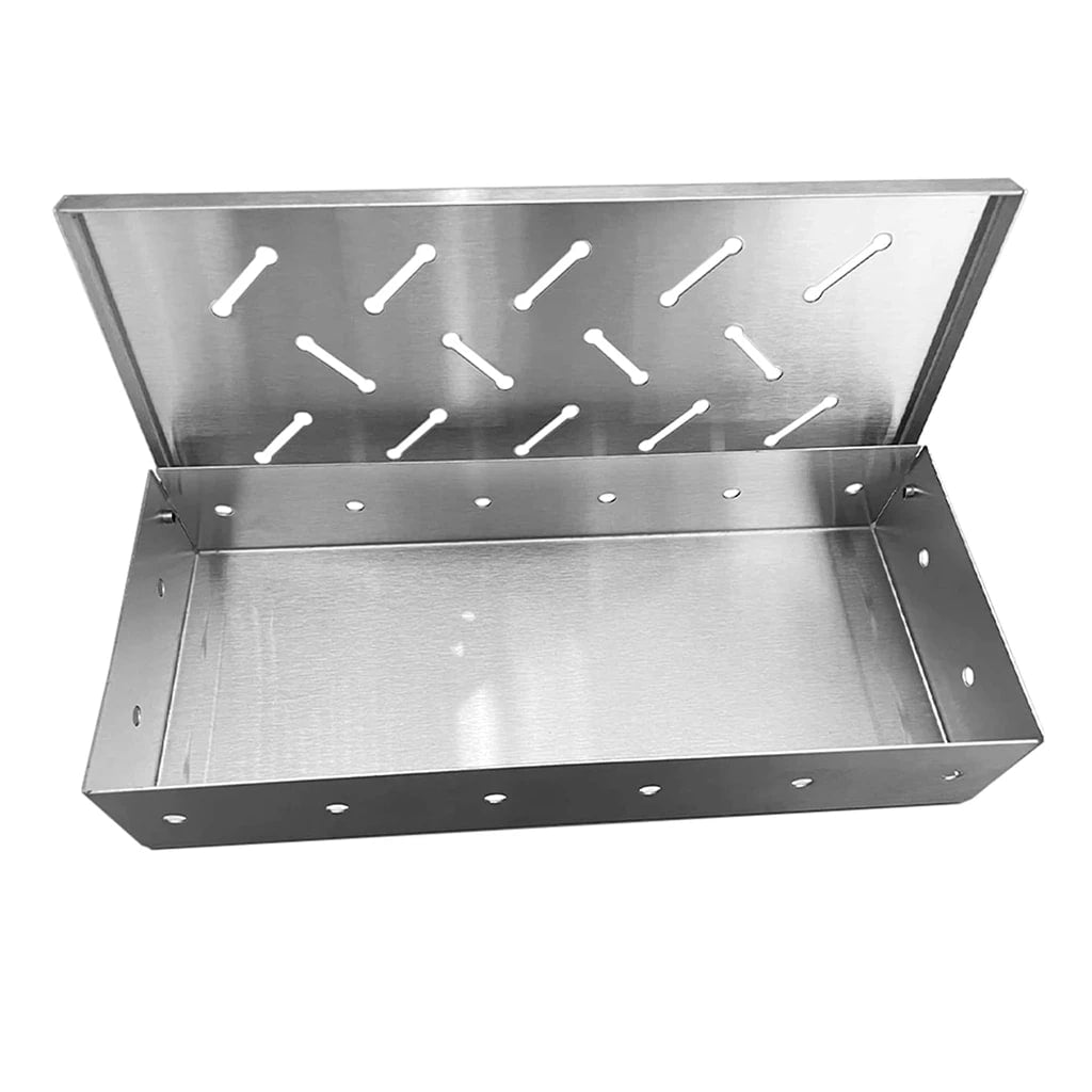 Stainless Steel BBQ Smoker Box for Charcoal or Gas Grills, 22 x 9.5 x 4.2cm