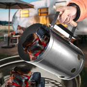 Charcoal Chimney Starter with Wooden Handle, Portable Metal BBQ Fire Starter