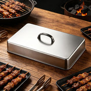 Rectangular BBQ Basting Cover Metal Griddle Steam Lid 43.5 x 28.2 x 6.6cm