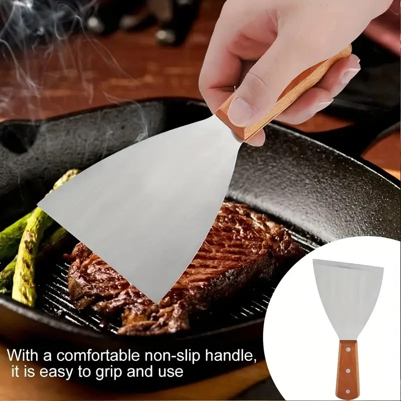 Stainless Steel Spatula Turner with Wooden Handle, 22cm, 2 Pack for BBQ & Griddle
