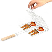304 Stainless Steel Foldable Barbecue Basket with Detachable Wooden Handle, 44cm