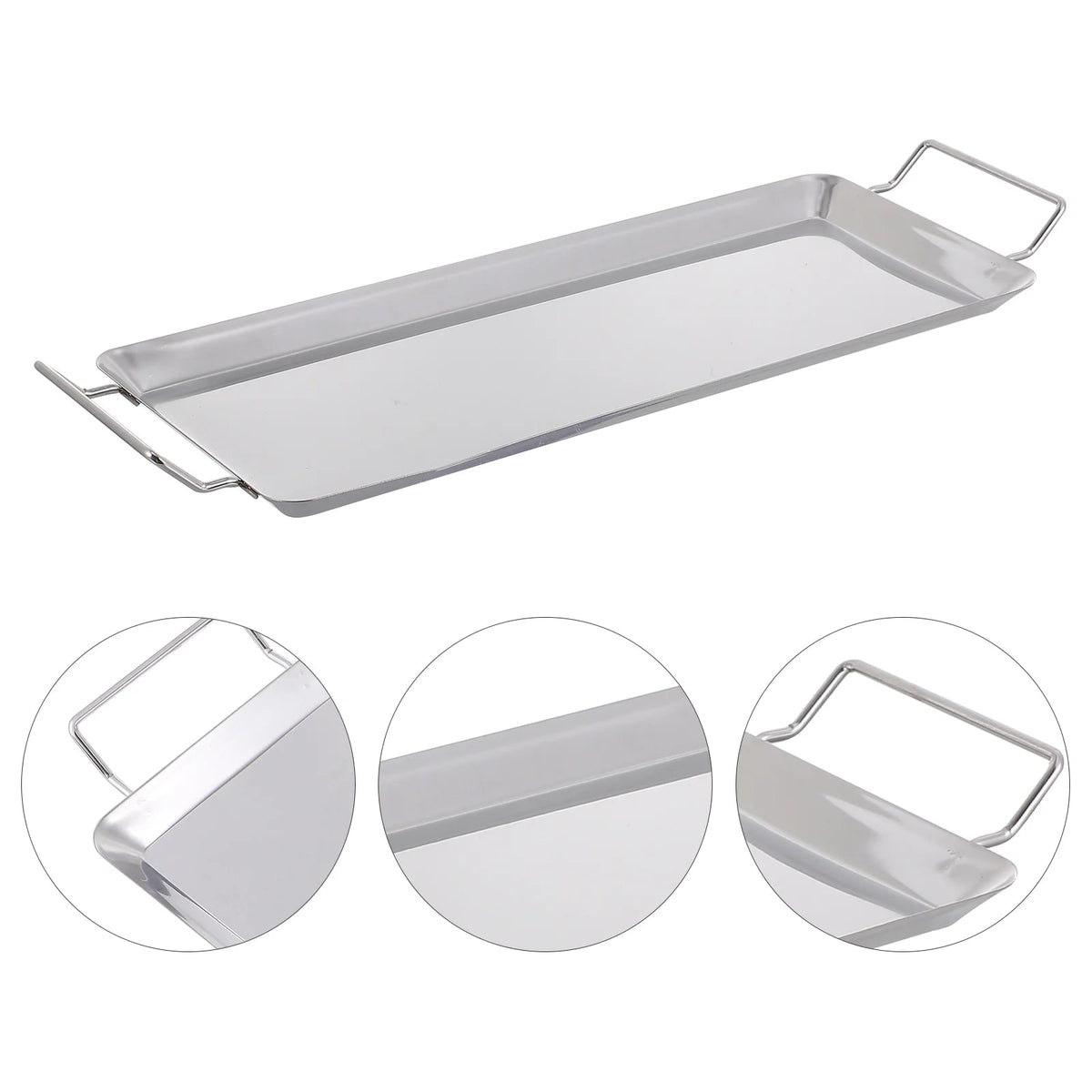 Stainless Steel Non-Stick BBQ Grill Pan, 43.5 x 14.5 x 4 cm, Silver