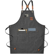 Cotton Canvas BBQ and Kitchen Apron with Cross-Back Straps and Pockets, One Size