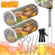 Stainless Steel Rolling BBQ Grill Basket, Small or Large Cylinder Mesh Basket