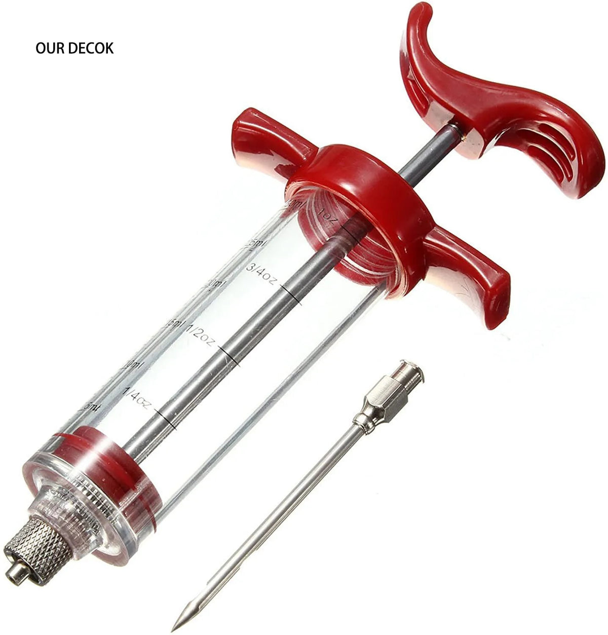 Barbecue Sauce Injector with Stainless Steel Needle, Red Plastic, 22cm