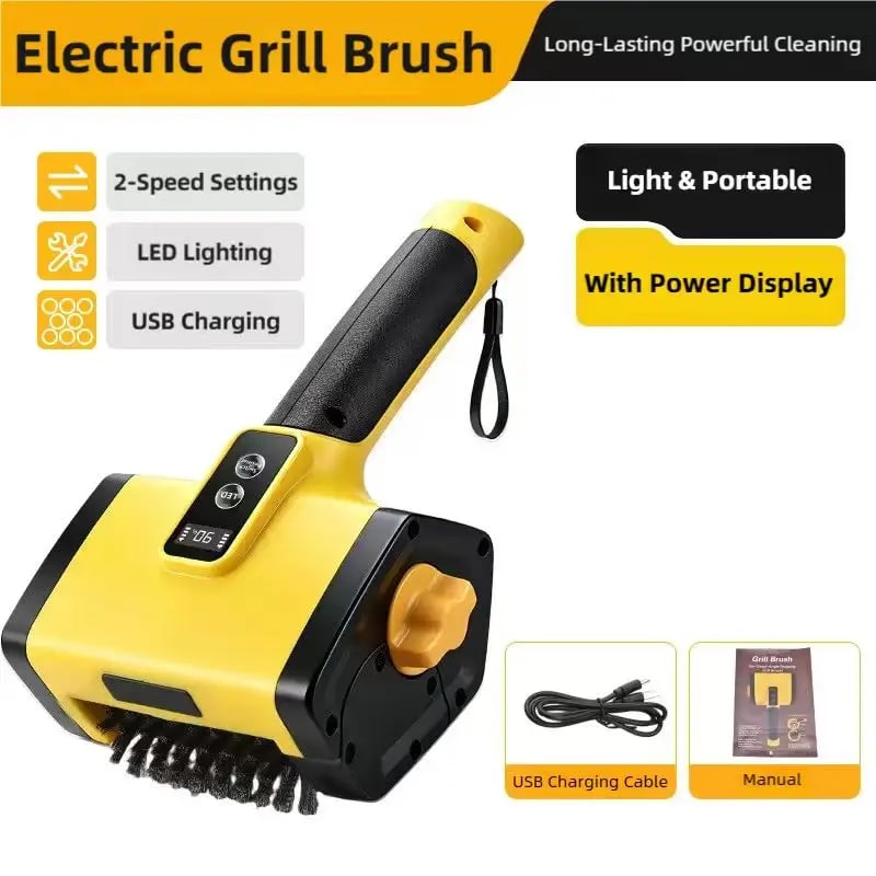 TINSOL Electric BBQ Grill Cleaning Brush with 2 Speeds, LED Light and Stainless Steel Roll
