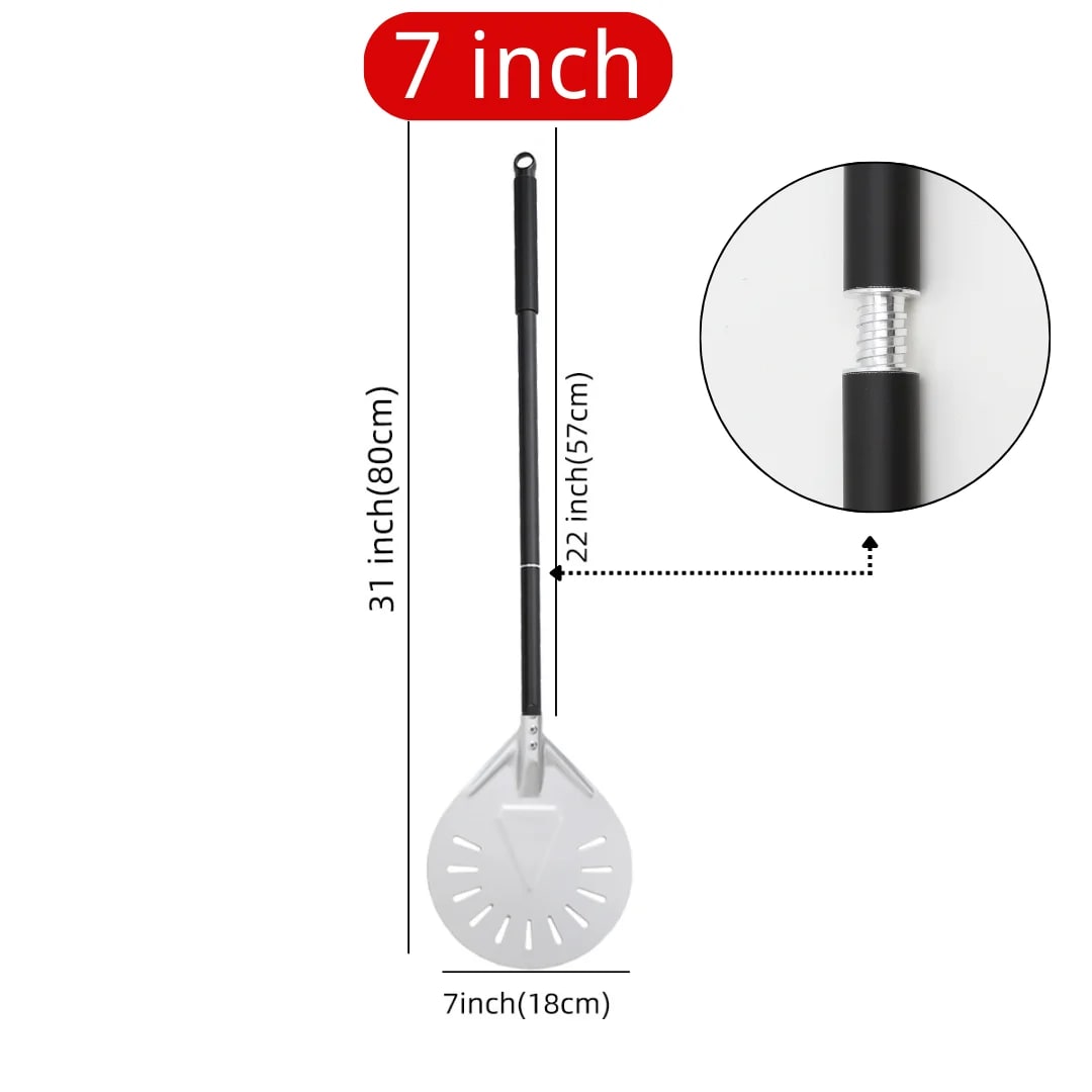 Aluminium Pizza Peel with Long Handle, Perforated Turner, 7, 12, 13 or 14 Inch - silver 7 inch 80cm