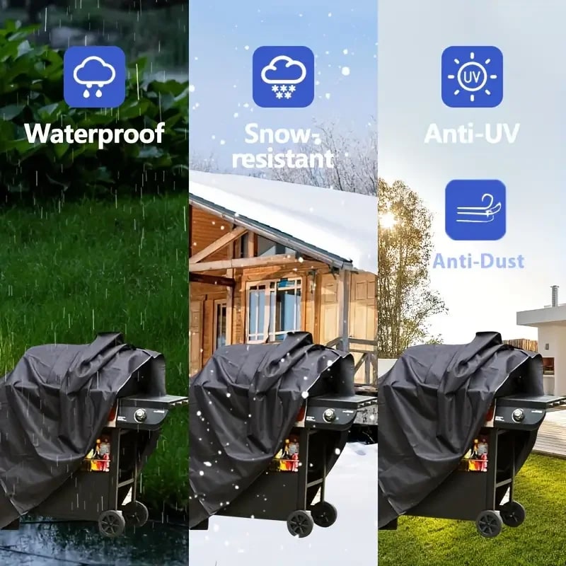 Outdoor BBQ Grill Cover, Water-Resistant PVC, Black, 5 Sizes