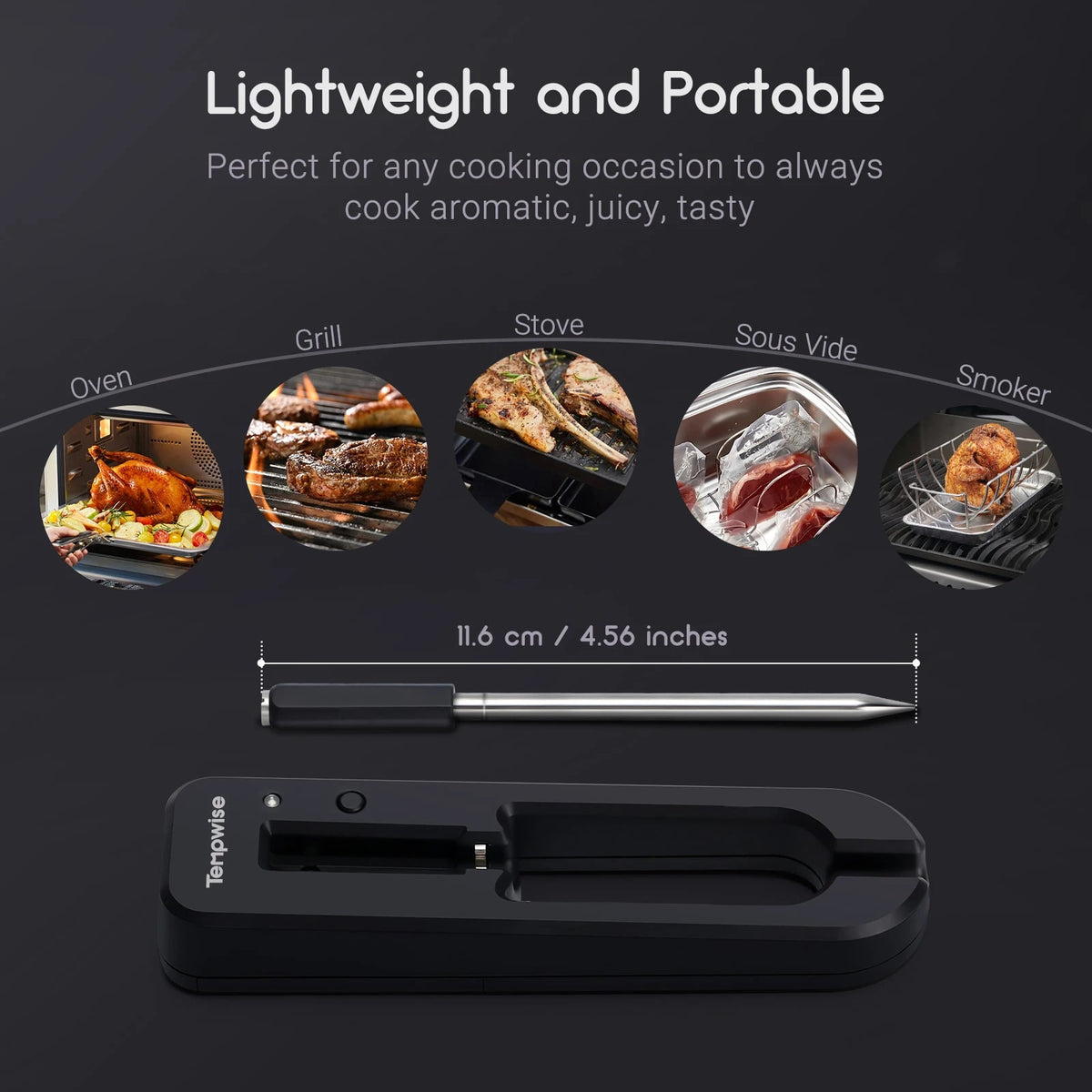 Wireless Bluetooth Meat Thermometer with App Monitoring, Dual Sensors for Oven, Grill and Smoker
