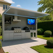 304 Stainless Steel Outdoor Kitchen Cabinet with Roof for Charcoal Grilling