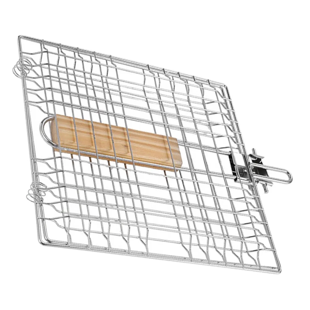 Steel Fish Grilling Basket for BBQ, Silver, 47 x 23 x 2.5 cm
