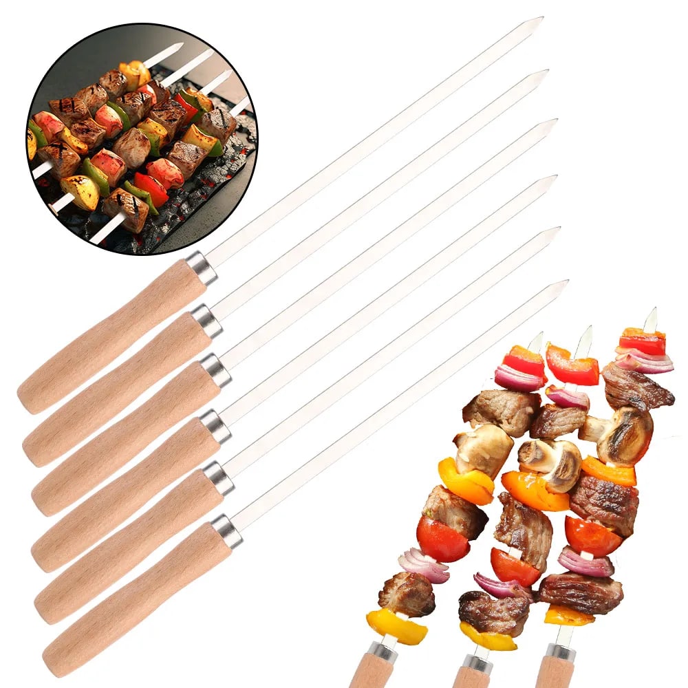 6-Piece Metal BBQ Skewers, 42cm with 32cm Shafts and 10cm Handles