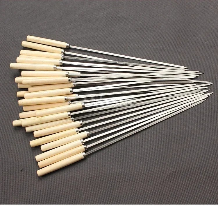 Stainless Steel Flat BBQ Skewers with Wooden Handles, 10-300 Pack