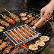 Stainless Steel Sausage Roller BBQ Rack with Detachable Handle, 16.5 x 14cm