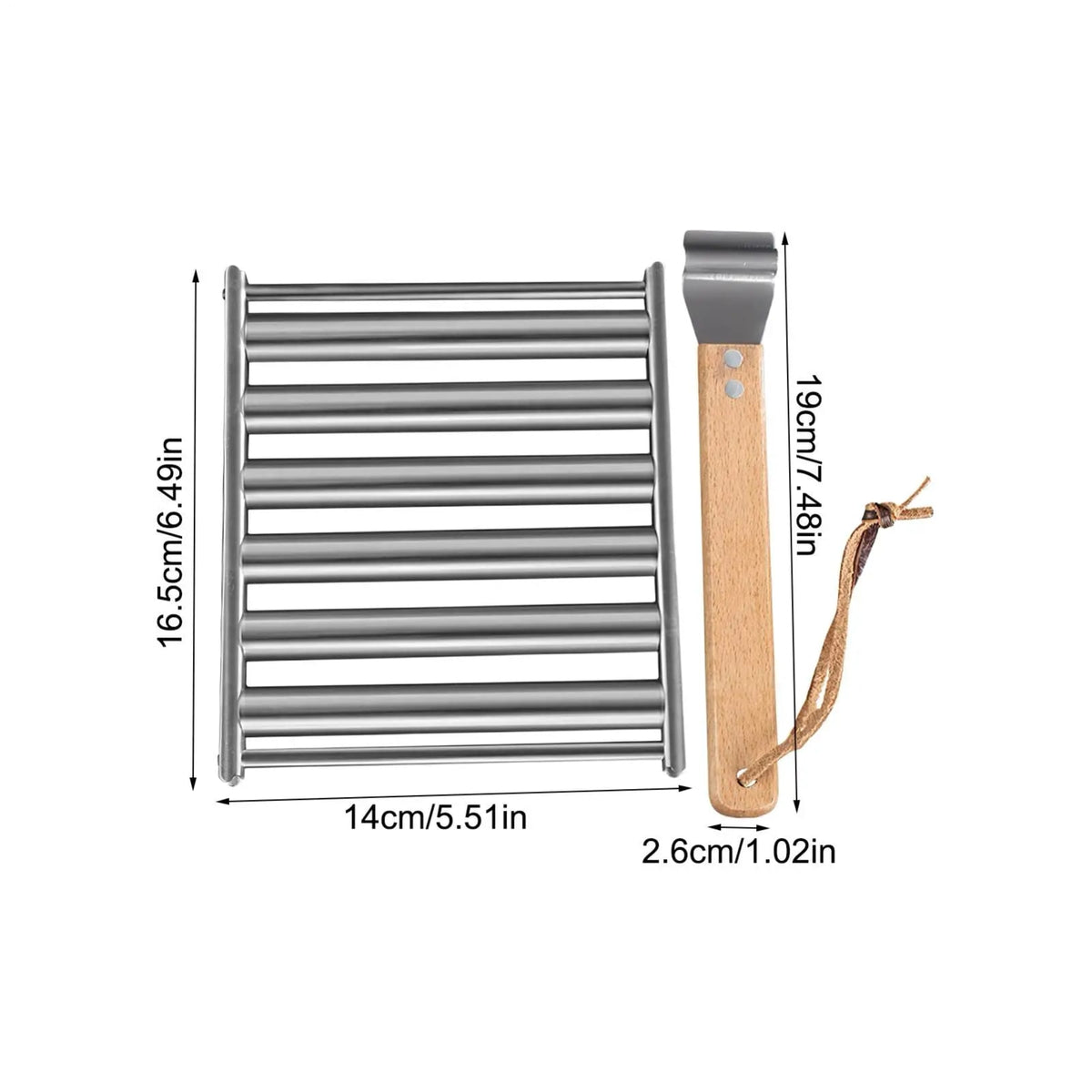 Stainless Steel Sausage Roller BBQ Rack with Detachable Handle, 16.5 x 14cm