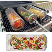 Cylindrical BBQ Grill Basket Rolling Grilling Cage, 20cm or 30cm