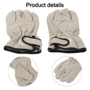 Heat-Resistant BBQ Gloves, Leather & Polyester, Khaki, 24.5 x 12 cm
