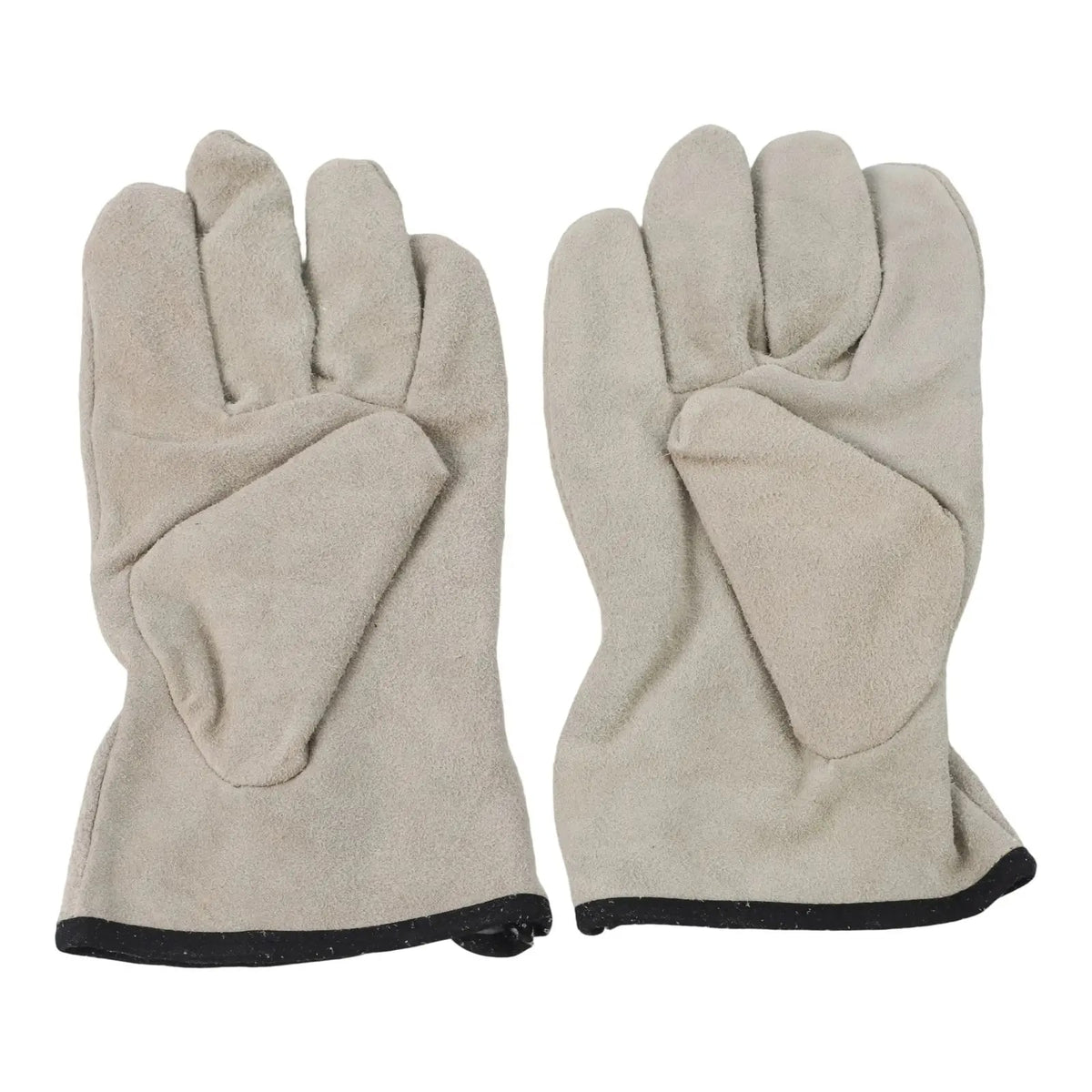 Heat-Resistant BBQ Gloves, Leather & Polyester, Khaki, 24.5 x 12 cm
