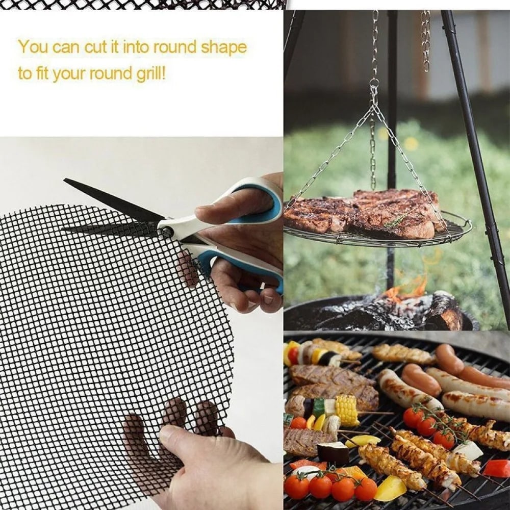 Non-Stick BBQ Grill Mesh Mat, Reusable Teflon Liner, Multiple Sizes
