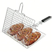Stainless Steel BBQ Grill Basket with Removable Wooden Handle