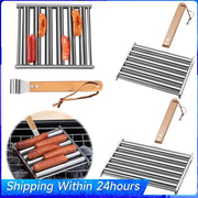 APWIKOGER Metal Hot Dog Roller Grill with Detachable Wood Handle