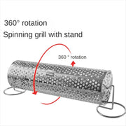 Stainless Steel Rotating BBQ Grill Basket with Stand, 200 x 90mm