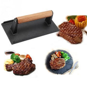 Cast Iron BBQ Meat Press with Wooden Handle, 22.8 x 12.7cm
