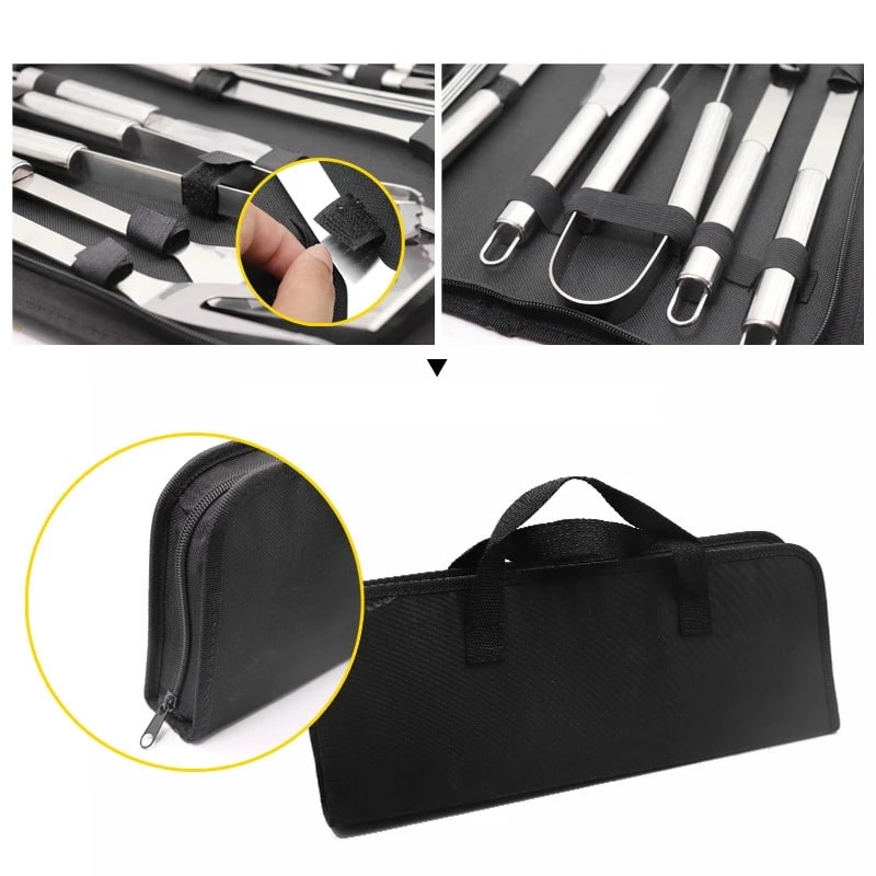 20-Piece Stainless Steel BBQ Tool Set with Storage Case, Silver, 38.5 x 5 x 14cm