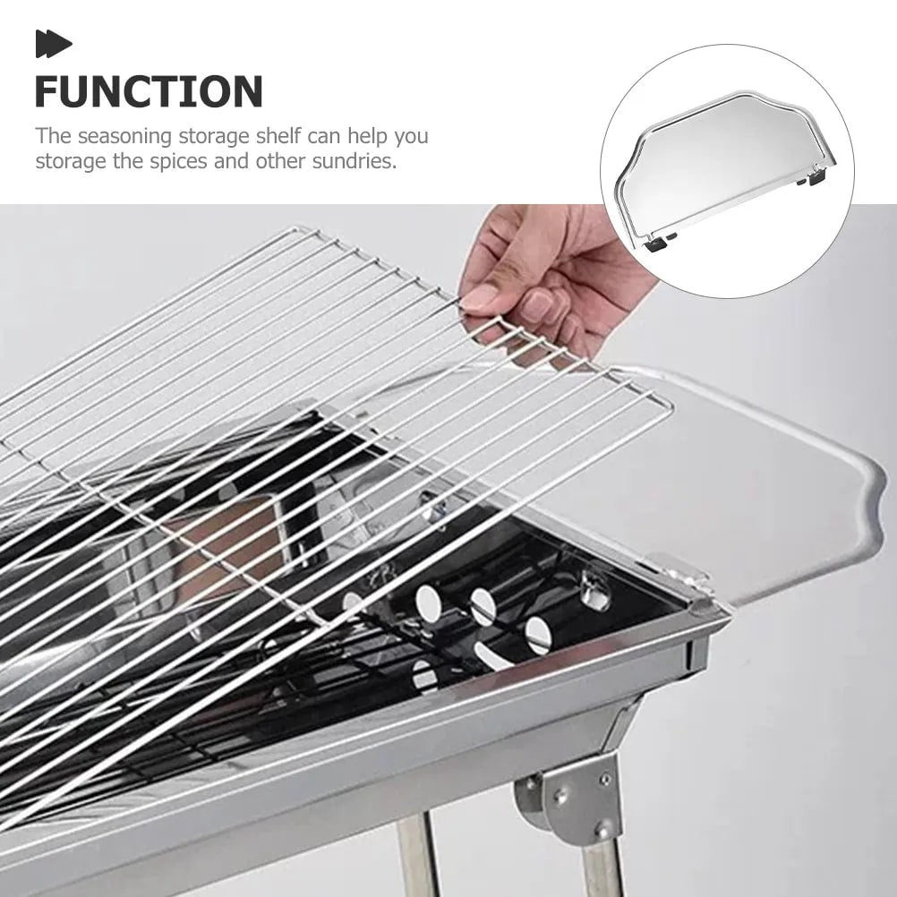 Portable BBQ Side Shelf Storage Tray, Silver Plastic, 33 x 18 x 4 cm