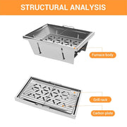 Folding Stainless Steel Charcoal and Firewood Grill 36 x 25 cm